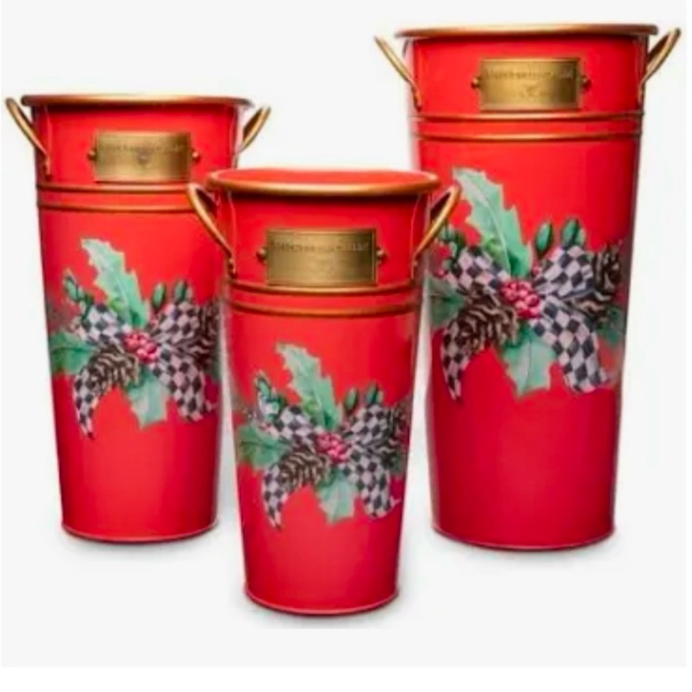 Mackenzie Child holiday flower bucket set of 3 NWOT